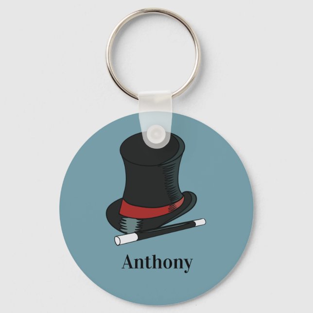 Magicians Hat and Magic Wand Personalisiert Schlüsselanhänger (Vorderseite)
