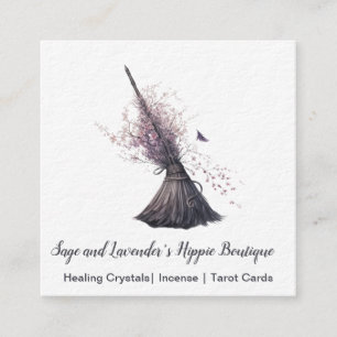 Magick Hexe Broom Frühjahrsblüten Quadratische Visitenkarte