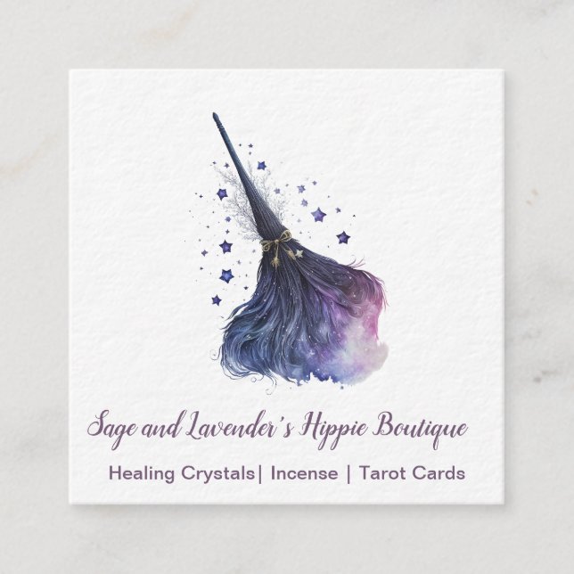 Magick Hexe Broom Square Business Card Quadratische Visitenkarte (Vorderseite)