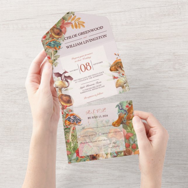 Magick Mushrooms and Dragons Einladung zur Hochzei (Abreißen)