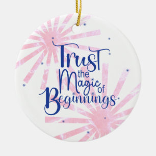 Magie des Beginns Blauer Typografie Keramik Ornament