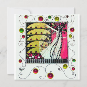 MAGIE DES FRÜHLINGS, Fuchsia,Grün Gelb,Schwarz Einladung