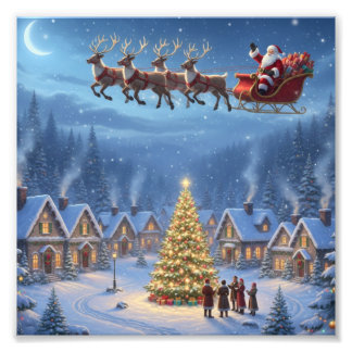 Magie im nächtlichen Himmel - Weihnachtsdorf-Druck Fotodruck