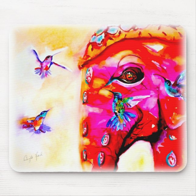 "Magie in allen Größen" Kolibris u. Elefant-Druck Mousepad (Vorne)