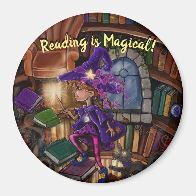 Magie in der Bibliothek 'Lesen ist Magisch' Magnet (Vorne)
