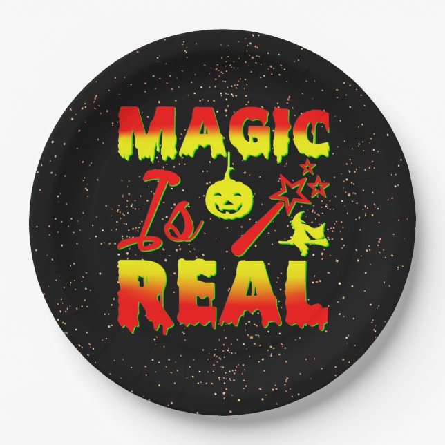Magie ist echter Halloween Pumpkin Hexe Zauber Wan Pappteller (Vorderseite)
