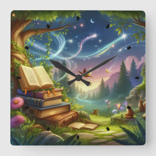 Magie Nature et vieux livres Horloge murale