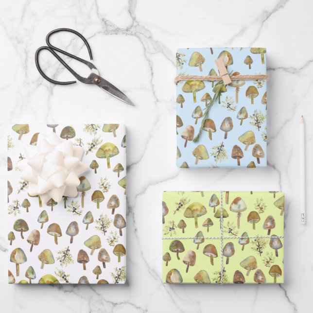 Magie Pilze Wasserfarbenwald Muster Geschenk Geschenkpapier Set (Vorderseite)
