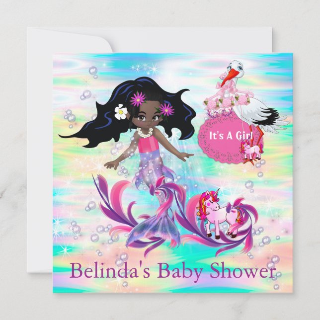 Magique Rainbow Bubbles & Baby Mermaids Invitation (Devant)