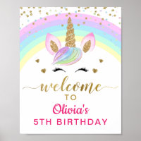 Magique Rainbow Gold Unicorn Affiche de bienvenue 