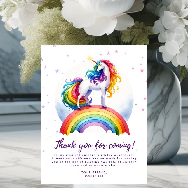 Magique Rainbow Unicorn Anniversaire Carte de reme (Magical Rainbow Unicorn Birthday Thank You Card)