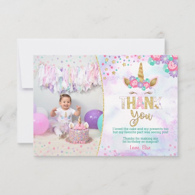 Magique Unicorn Anniversaire Merci Cartes (Devant)