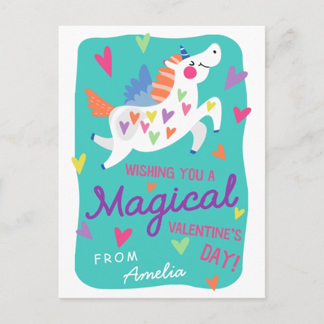 Magique Unicorn carte postale Taille classe Valent (Devant)