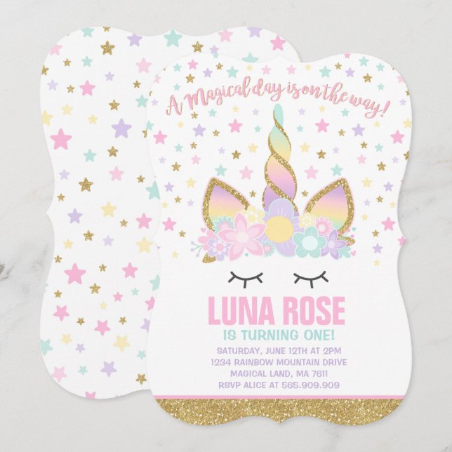 Magique Unicorn Invitation Anniversaire Unicorn Pa (Devant / Derrière)