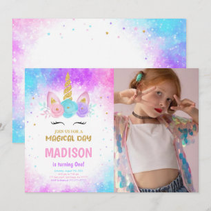 Magique Unicorne Anniversaire Photo Invitation