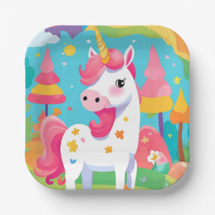 Magisch rosa Einhorn Geburtstagspult Pappteller