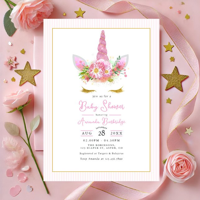 Magisch rosa Einhorn Kinderdusche Einladung (Magical Pink Unicorn Baby Shower Invitation)