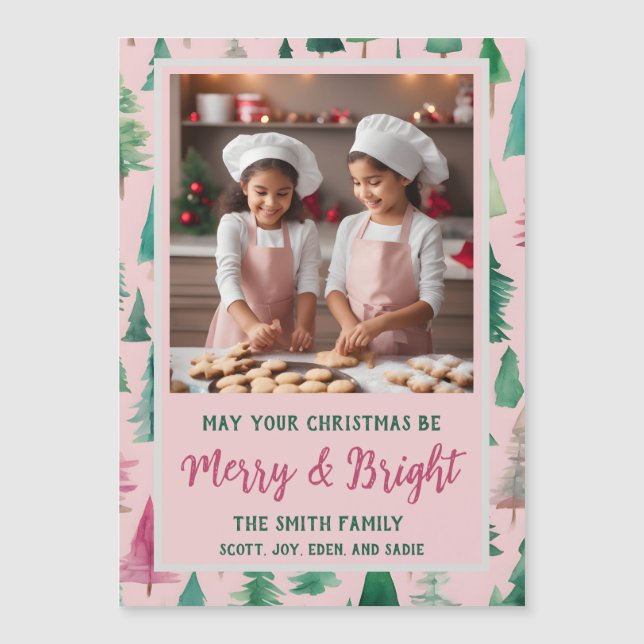 Magisch rosa Weihnachtsbaum Magnetic Holiday Card Magnetkarte (Vorderseite)