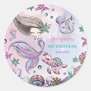 Magisch Unter dem Meer Mermaid Baby Girl Geburtsta Runder Aufkleber