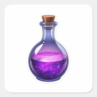 Magische 3D-Lila-Trankflasche Fantasy-Aufkleber Quadratischer Aufkleber