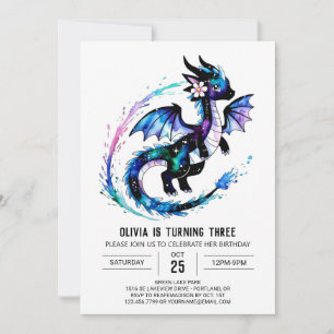 Magische Adorable Dragon Digital Girl zum Geburtst Einladung