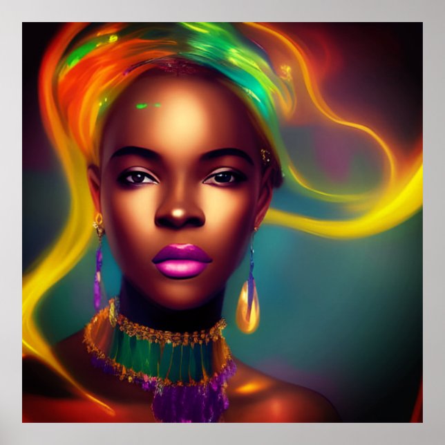 Magische Afrikanische Regenbogenfrau farbenfroh Poster (Vorne)