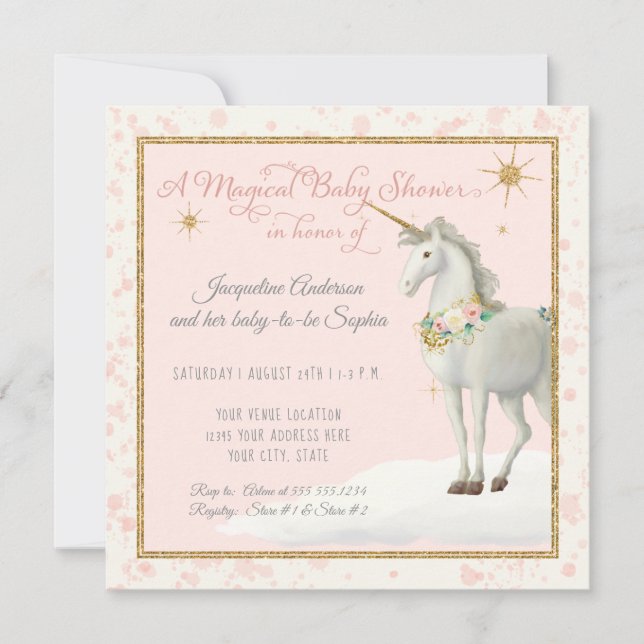 Magische Babydusche Unicorn Cloud Star Boho Floral Einladung (Vorderseite)