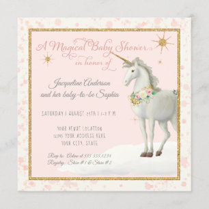 Magische Babydusche Unicorn Cloud Star Boho Floral Einladung