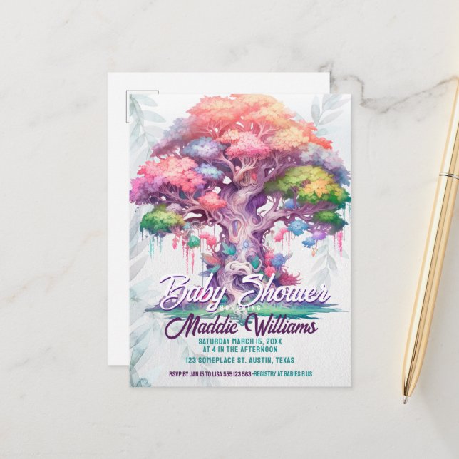 Magische Bäume der Kinderdusche Ankündigung Postkarte (Vorderseite/Rückseite Beispiel)