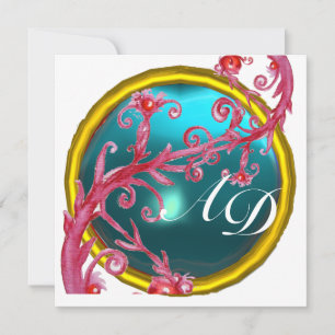 MAGISCHE BEEREN 4, MONOGRAMM blau aquamarin Einladung