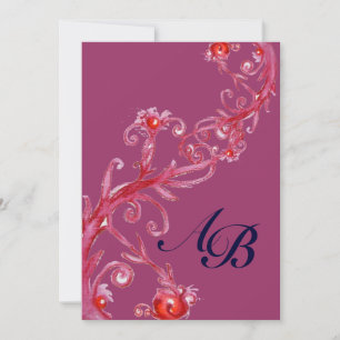 MAGISCHE BEEREN,MONOGRAMM lila rot Einladung