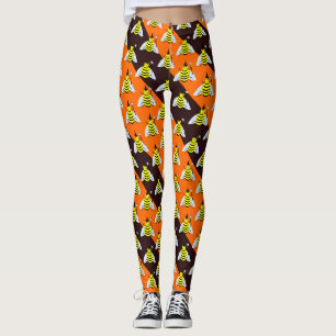Magische Bienen-Hexe-orange und schwarze Streifen Leggings