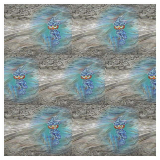 Magische blaue Gefieder-Mode-Eule Stoff (Muster)