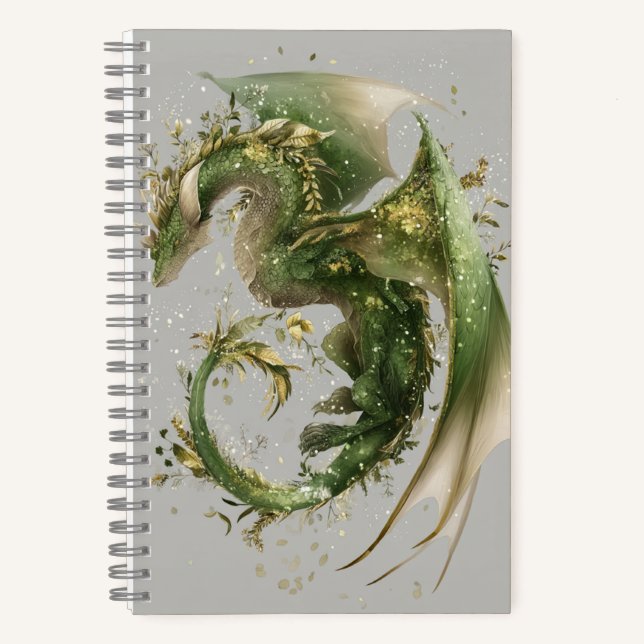 Magische Blumenschrift Green Wyvern Dragon Journal Notizbuch (Vorderseite)