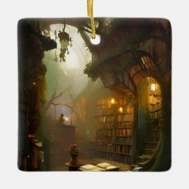 Magische Buchhandlung Fantasy Art Personalisiert Keramikornament (Vorderseite)
