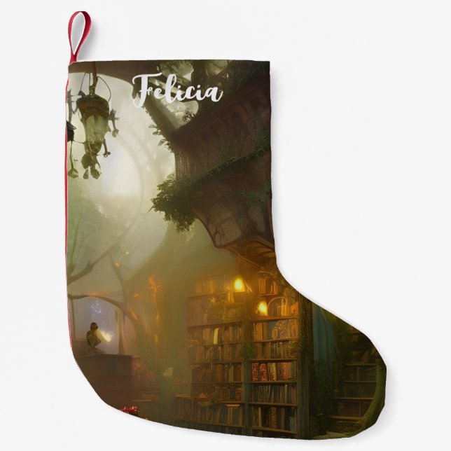 Magische Buchhandlung Fantasy Art Personalisiert Kleiner Weihnachtsstrumpf (Vorderseite)