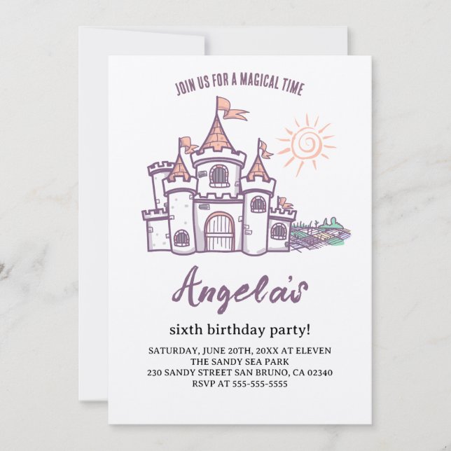 Magische Burg 6. Geburtstag Einladung (Vorderseite)