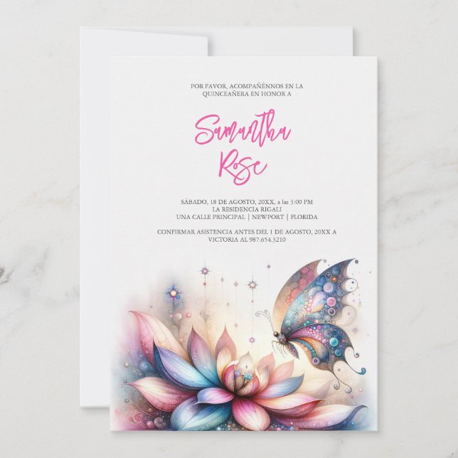 Magische Butterfly-Einladungen Quinceanera (Vorderseite)