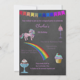 Magische Chalkboard Einhorn Süßigkeiten Geburtstag Einladung