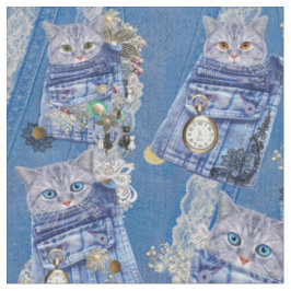 Magische Denim-Taschen und -Kätzchen Stoff