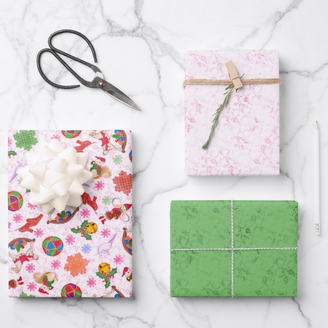 Magische Ditsy Romantische Kitsch Weihnachtsschmuc Geschenkpapier Set (Vorderseite)
