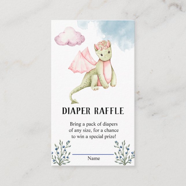 Magische Dragon Baby Dusche Windeln Raffel Begleitkarte (Vorderseite)