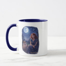 Magische Dream Cat - Mädchen mit Katze unterm Mond Tasse