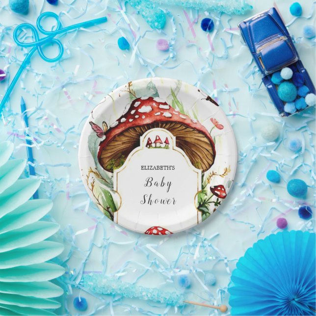 Magische, einfache Mushroom-Babydusche Pappteller (Party)