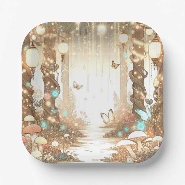 Magische, einfache, verzauberte Forest Baby-Dusche Pappteller (Vorderseite)