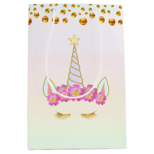 Magische Einhorn-Blumen & Gold Konfetti Mittel Ges Mittlere Geschenktüte