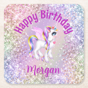 Magische Einhorn-Geburtstagsparty-Cupcakes Rechteckiger Pappuntersetzer