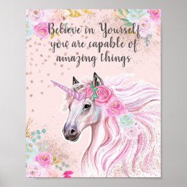 Magische Einhorn glauben an sich selbst Pink Gold Poster