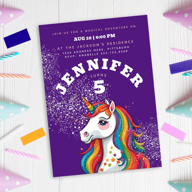 Magische Einhorn-Lila Glitzer-Regenbogenstars Einladung (Von Creator hochgeladen)