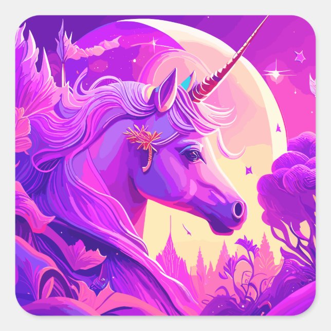 Magische Einhorn-Lila und rosa Träume Quadratischer Aufkleber (Vorderseite)
